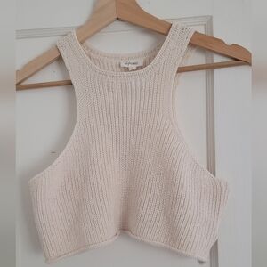Cream High Neck Knit Crop Tank
